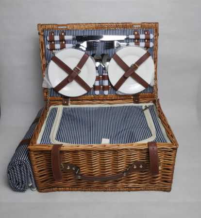 willow picnic basket set with blanket,picnic hamper,service for 4