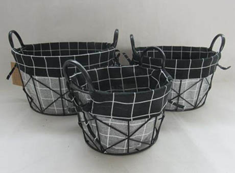storage basket,gift basket,wired basket with fabric liner,S/3