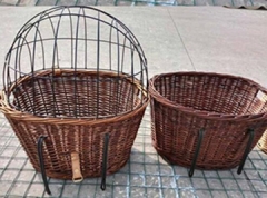 Wicker bicycle basket with cover and metal hooks