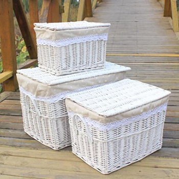 wicker storage basket,wicker laundry basket with cover,S/3