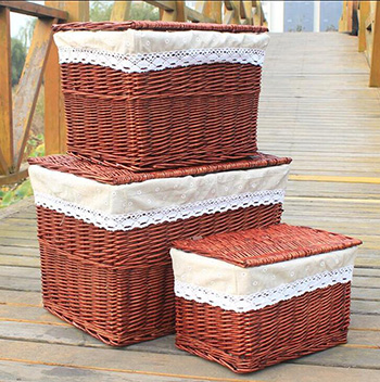 wicker storage basket,wicker laundry basket with cover,S/3