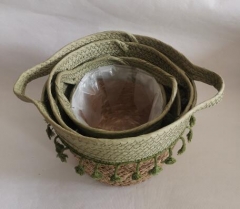 hand made rush & paper rope plant pot flower pot with plastic liner set of 3
