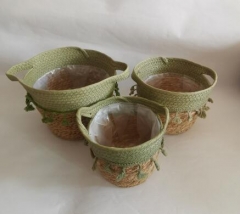hand made rush & paper rope plant pot flower pot with plastic liner set of 3