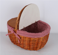 hand woven empty willow picnic basket