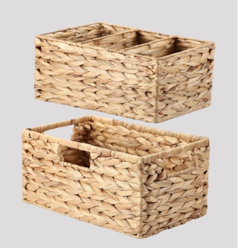 wicker basket 2 pack handwoven storage baskets with built-in handles water hyacinth storage baskets for toilet shelf saskets, bathroom, laundry room