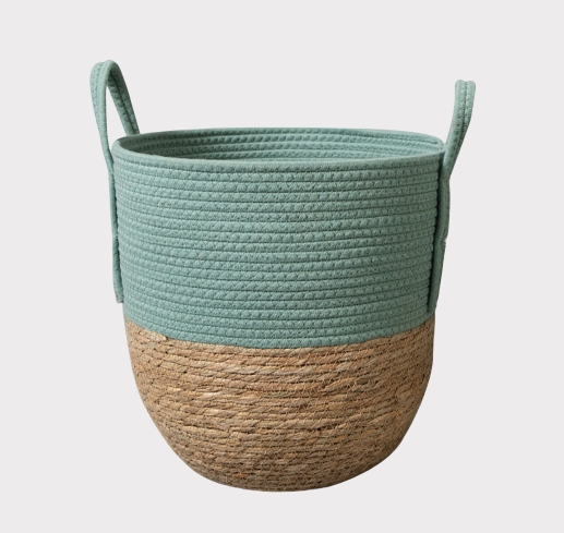 hand woven rush and cotton rope storage basket laundry basket