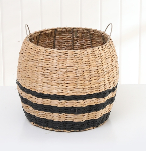 hand woven rush and paper storage basket laundry basket